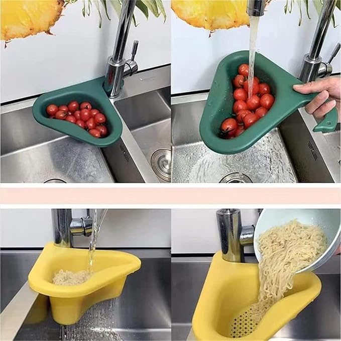 Triangular Kitchen Sink Drain Basket – Multi-Functional Corner Colander for Washing Fruits, Vegetables & Draining Food